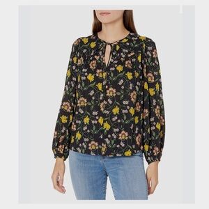 Philosophy Long Sleeve Floral Black Popover Tunic Blouse. Multicolor Floral Top